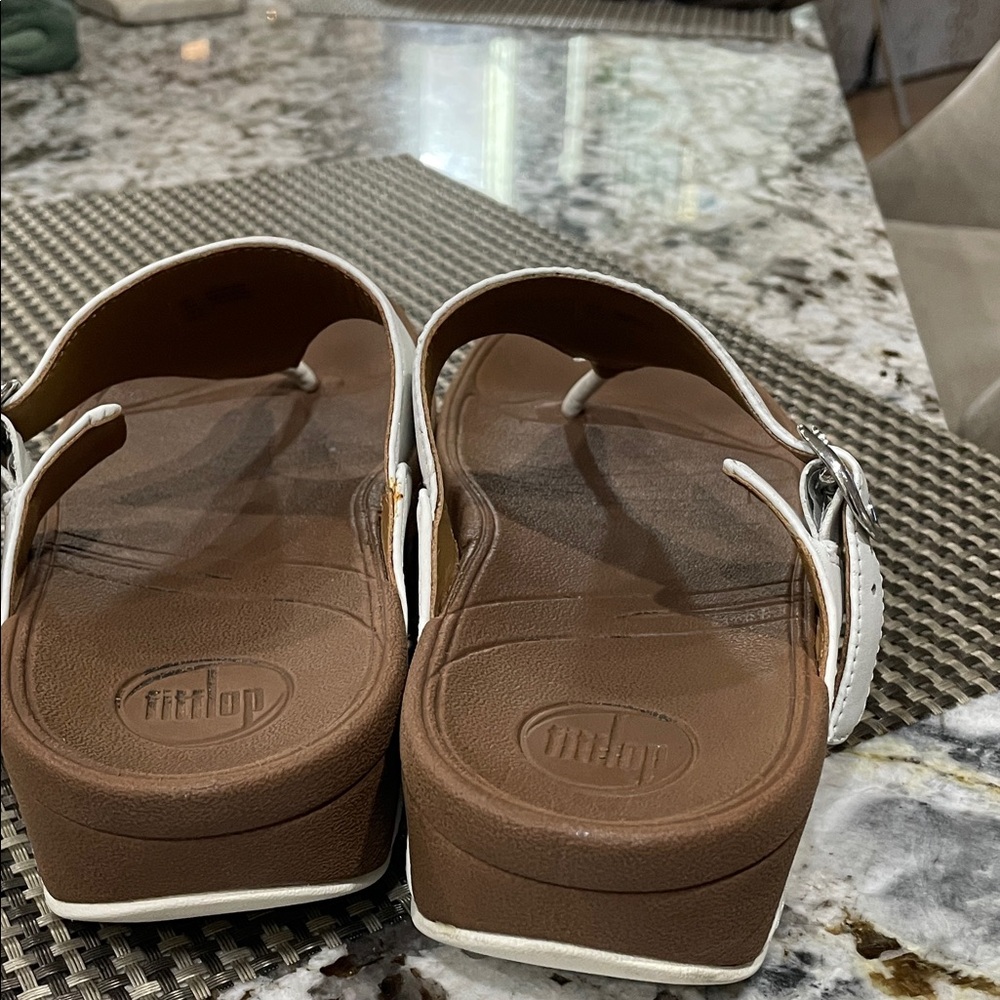 Women’s off white  colored Thong Sandals with Silver Buckle - Picture 3 of 9